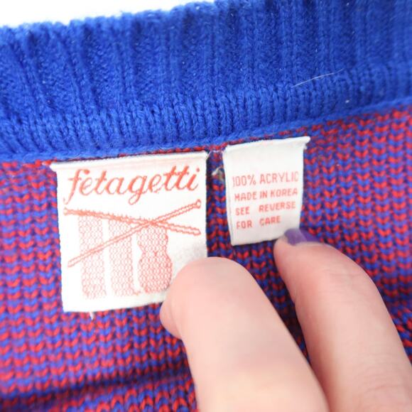 Vintage 80s Fetagetti Blue and Red Car Print Sweater - Picture 4 of 4